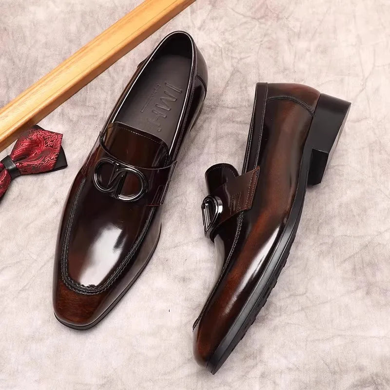 Men's British Style Handmade Business Formal Loafers - Shiny Round Toe