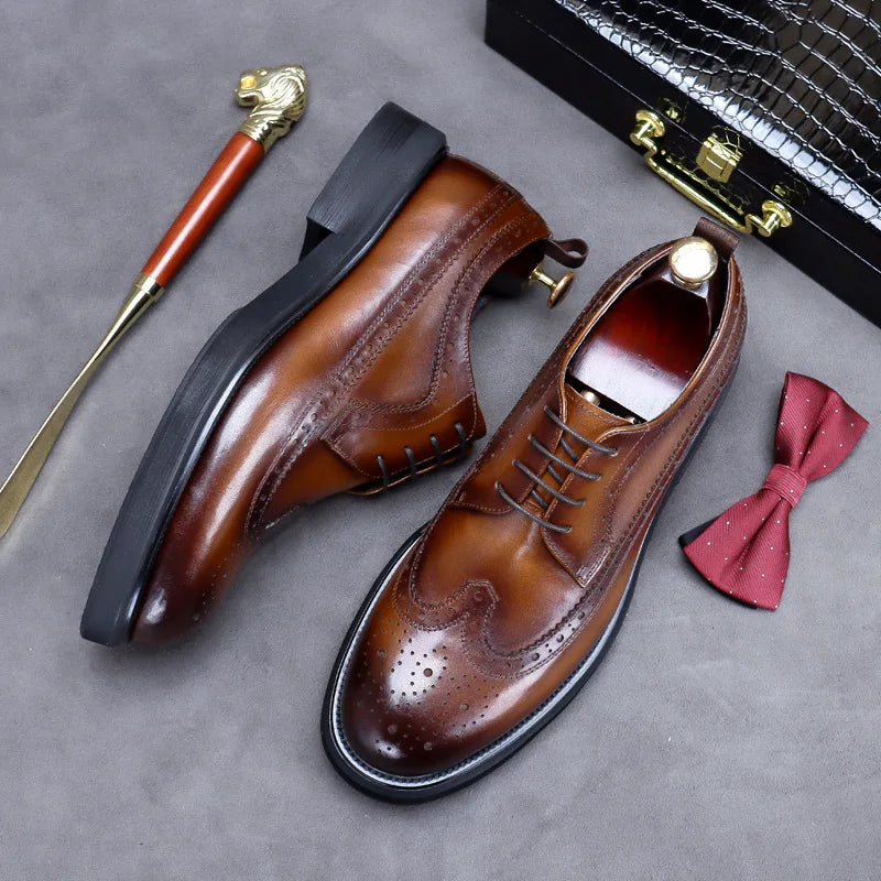 Men's Premium Cowhide Brogue Shoes - High-End Business & Casual