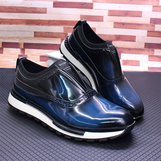 Men's Premium Glossy Leather Sneakers - Wedding & Special Occasions