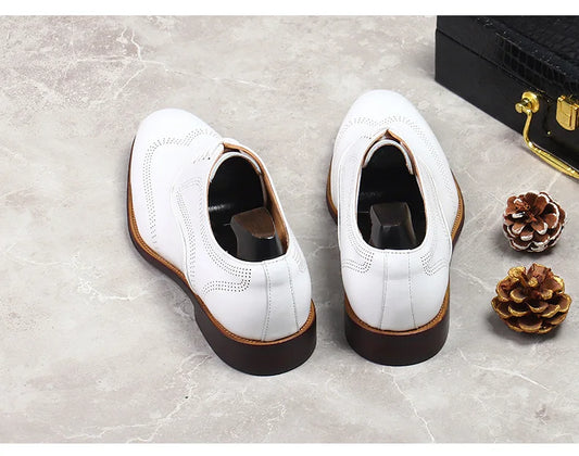 Men's White Leather Brogue Oxford Shoes - Wedding & Business