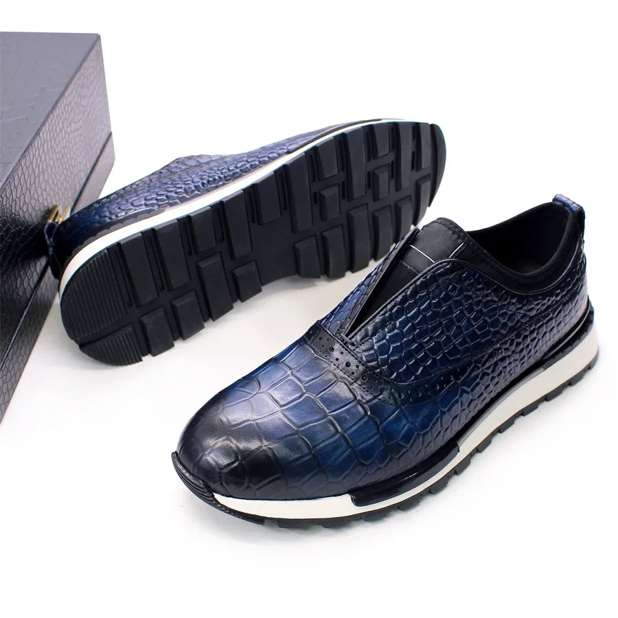 Men's High-End Crocodile Pattern Leather Sneakers - Wedding & Dating
