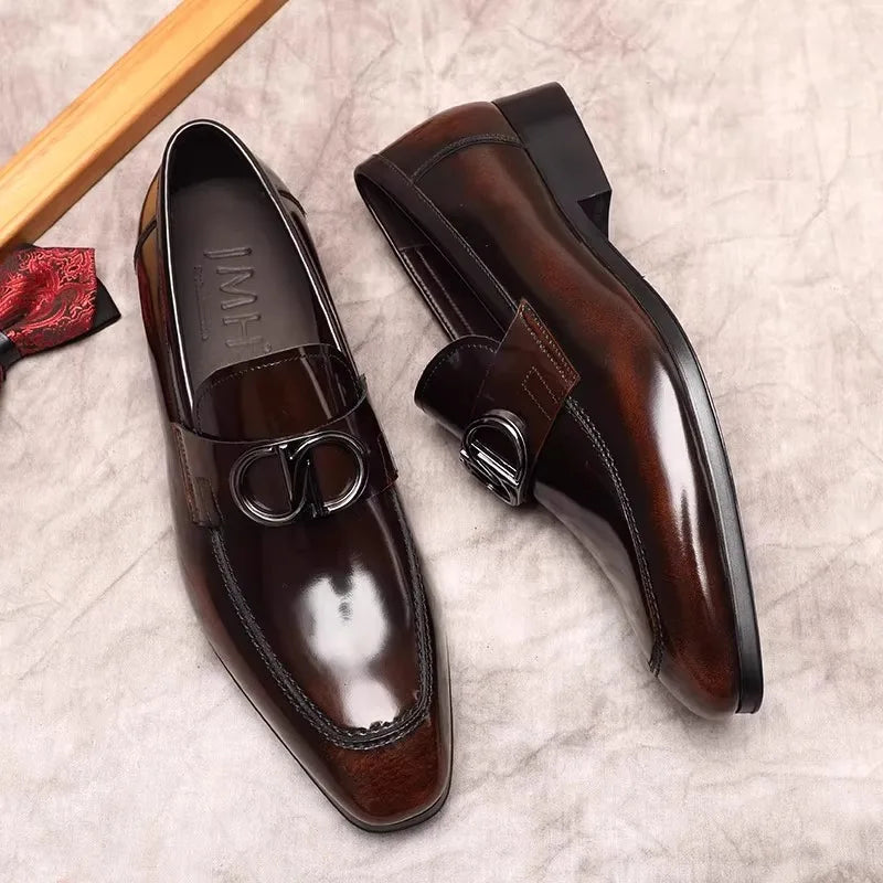 Men's British Style Handmade Business Formal Loafers - Shiny Round Toe