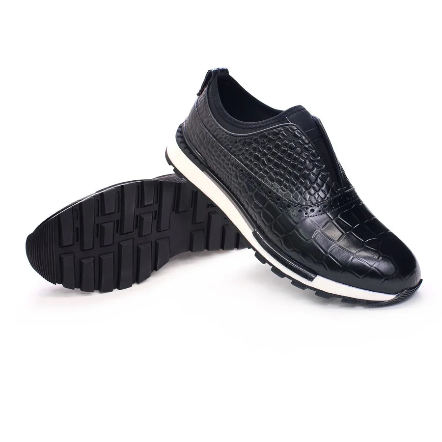 Men's High-End Crocodile Pattern Leather Sneakers - Wedding & Dating