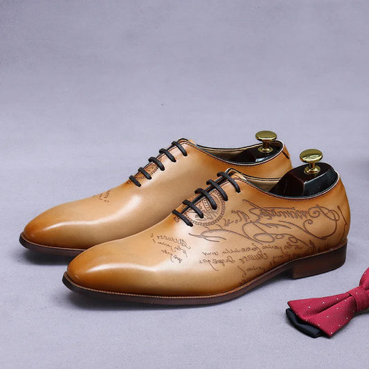 Men's Handcrafted Embossed Leather Oxford Shoes - Premium Wedding & Formal