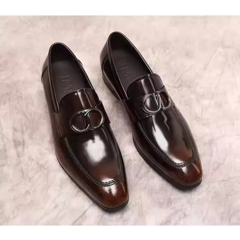 Men's British Style Handmade Business Formal Loafers - Shiny Round Toe