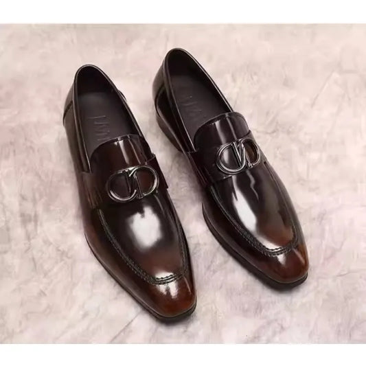 Men's British Style Handmade Business Formal Loafers - Shiny Round Toe