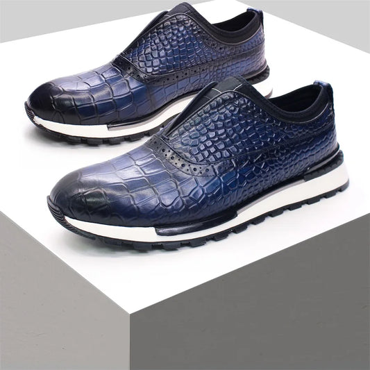 Men's High-End Crocodile Pattern Leather Sneakers - Wedding & Dating