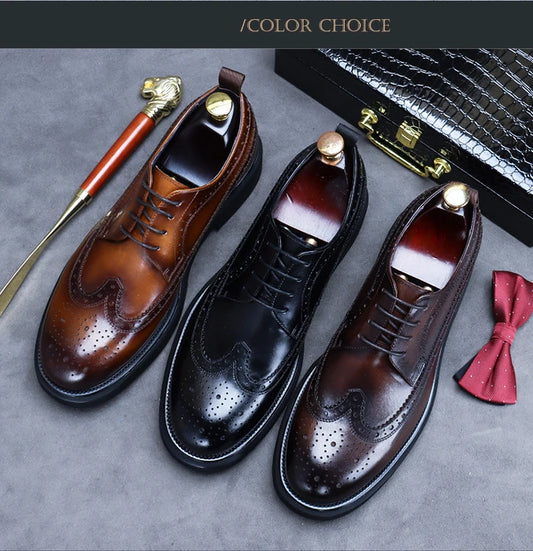 Men's Premium Cowhide Brogue Shoes - High-End Business & Casual